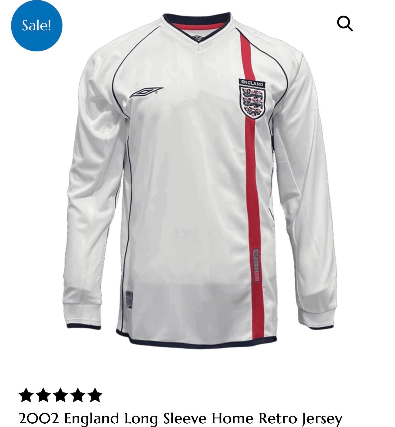 England home  long sleeve retro 2002 jersey 